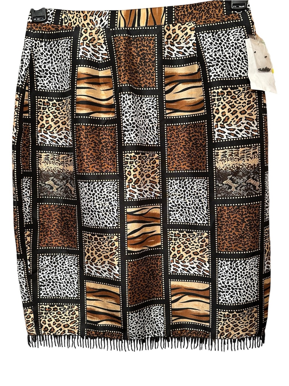 NWT 100% silk SilkLand Leopard Print Patchwork Skirt - size 8